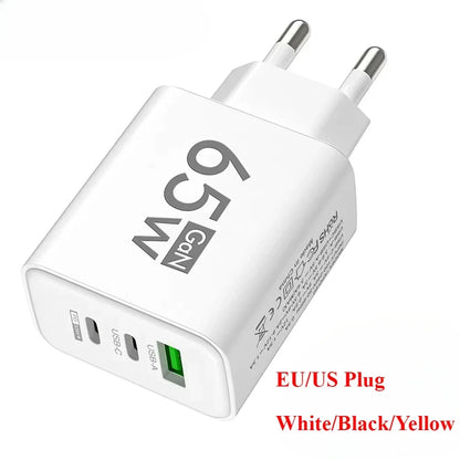 65W Gan Fast Charging USB PD Type-C Multi-Port Mobile Phone Adapter for Iphone 15 Pro Max Samsung Xiaomi Huawei Compact High-S
